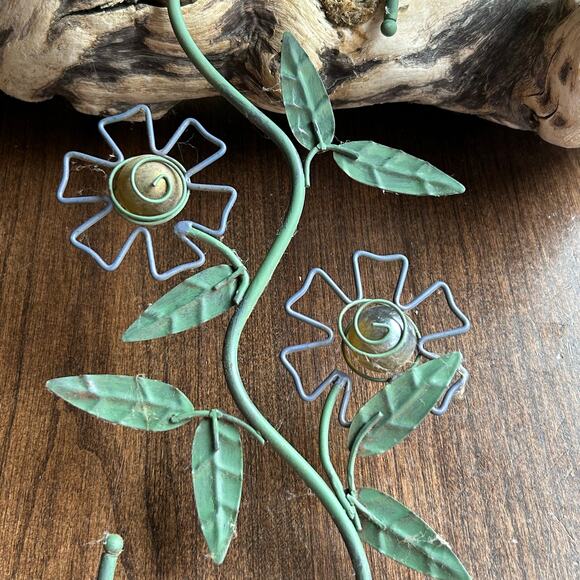 Vintage green metal flower floral wall hook with two flower design - Picture 5 of 6